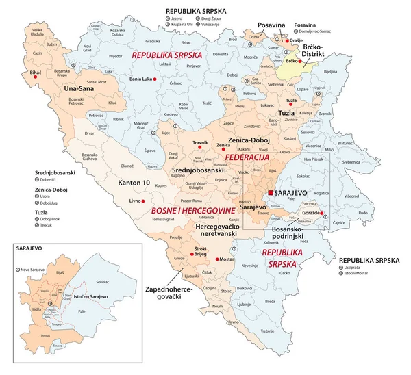 Bosna ve Herzegovina idari ve siyasi vektör haritası — Stok Vektör