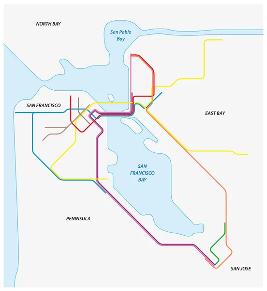 Mappa del metro di San Francisco e della baia di California — Vettoriale Stock