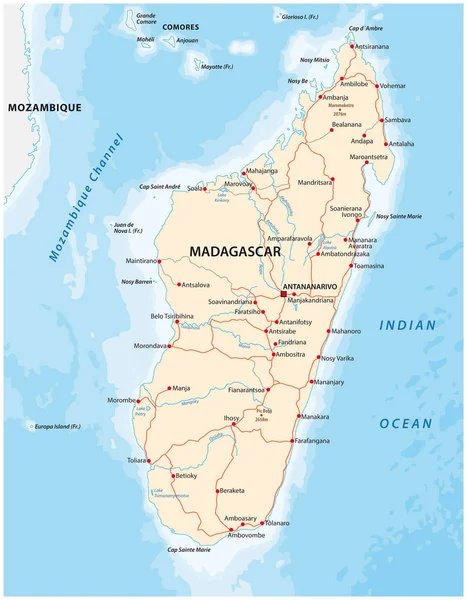Peta vektor jalan Republik Madagaskar - Stok Vektor