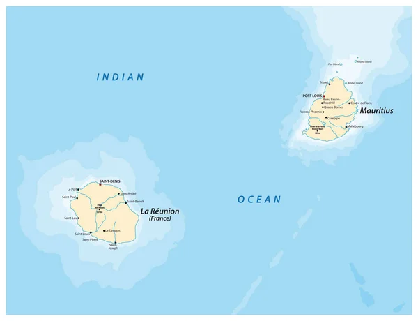 Vektorkarte Der Mascara Inseln Réunion Und Martinique — Stockvektor