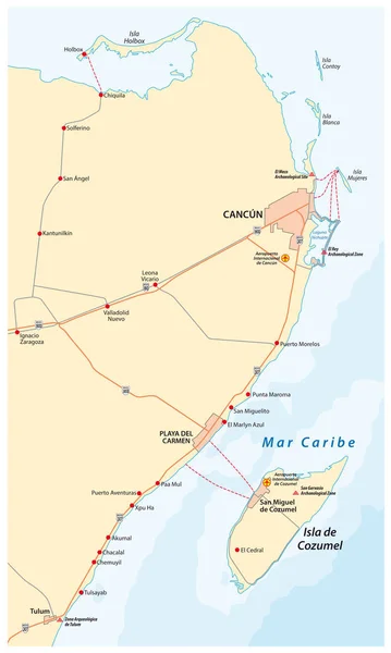 Riviera Maya i Holbox Island Road Mapa wektor — Wektor stockowy