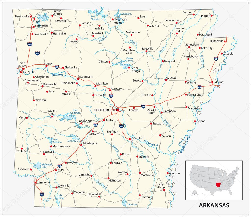 road map of the US American State of Arkansas