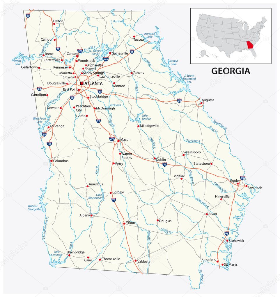 road map of the US American State of georgia