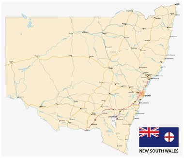 Bayraklı Avustralya eyaleti Yeni Güney Galler haritasıyol haritası