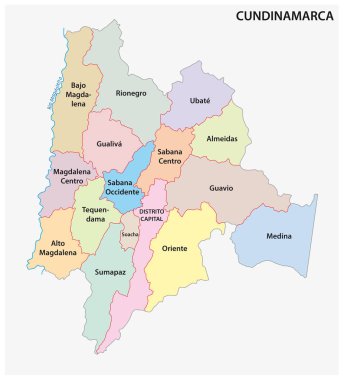 Cundinamarca Kolombiya Bölümü 'nün idari ve siyasi vektör haritası