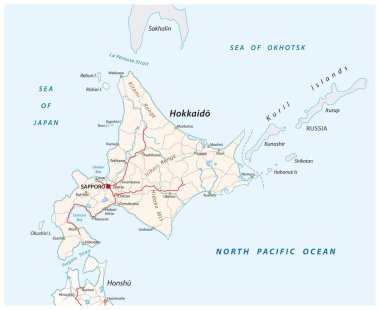 Japon adası Hokkaido 'nun vektör yol haritası