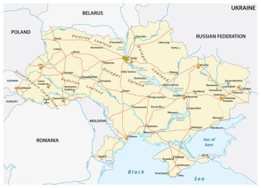 Ukrayna 'nın ayrıntılı renkli vektör yol haritası
