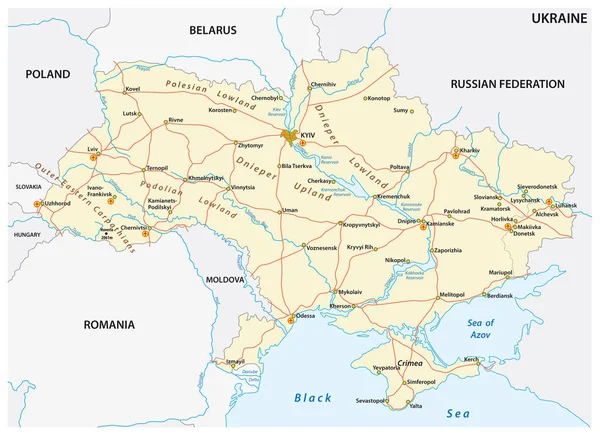 Gedetailleerde gekleurde vector routekaart van ukraine — Stockvector