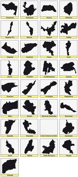 Treinta y tres mapas negros de los Departamentos de Colombia — Archivo Imágenes Vectoriales