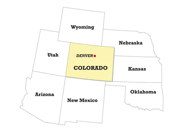 近隣の州を持つコロラド州の州地図 — ストックベクタ