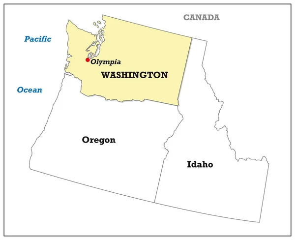 Peta negara bagian Washington dengan negara-negara tetangganya - Stok Vektor