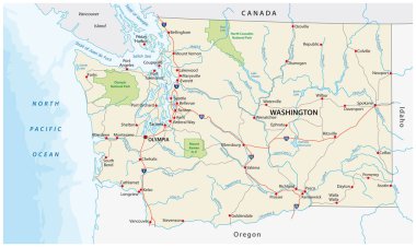 Washington State Yolu ve Ulusal Park Vektör Haritası