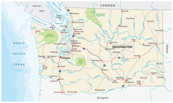 Washington carretera estatal y mapa vectorial del parque nacional — Archivo Imágenes Vectoriales