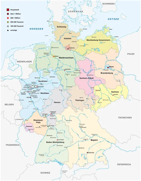 Térképe Németország minden város több mint 100 000 él — Stock Vector