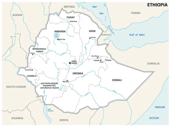 埃塞俄比亚行政和政治地图 — 图库矢量图片