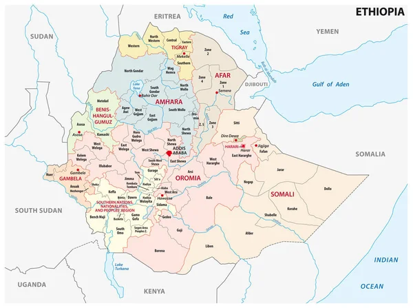 Etiopía mapa administrativo y político — Archivo Imágenes Vectoriales