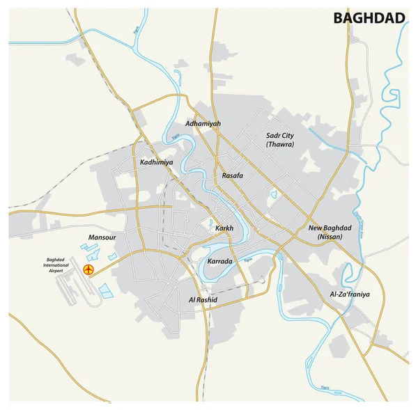 Routekaart van de Iraakse hoofdstad Bagdad — Stockvector