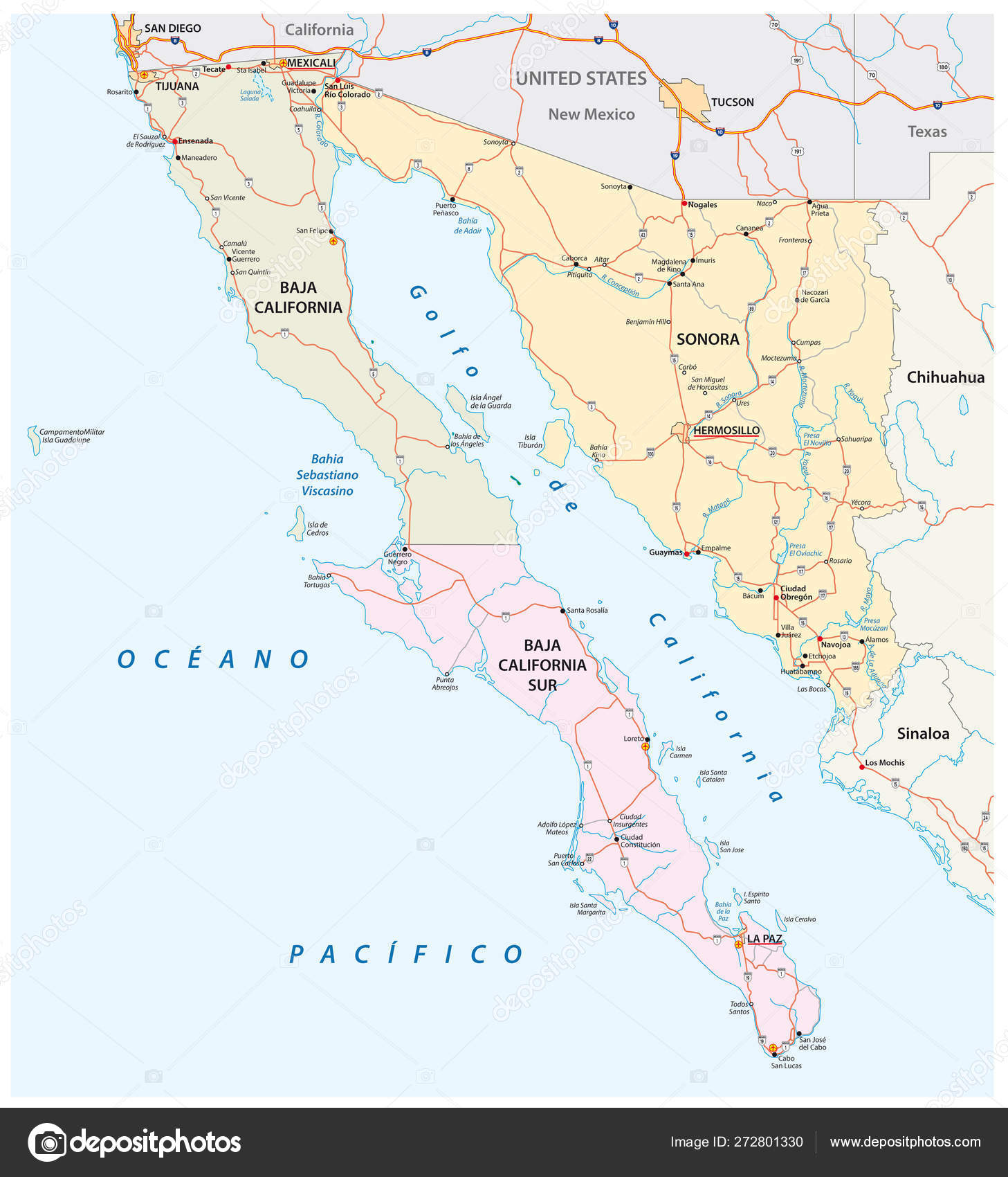 Esquema, América, Baya California, Política, Geografía Imagen Vectorial