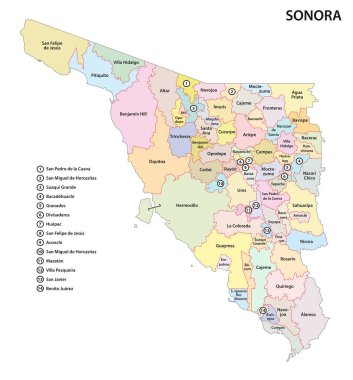 sonora meksika devlet idari ve siyasi harita 