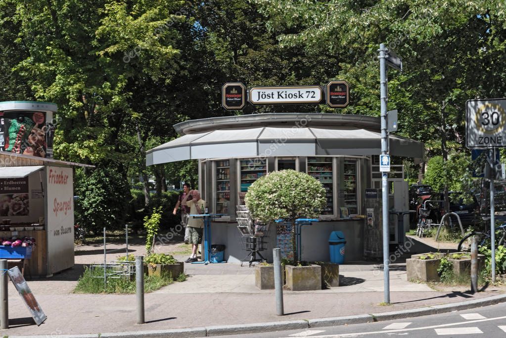 FRANKFURT, GERMANY-JUNE 02, 2018: small typical kiosk in the north of frankfurt am main germany