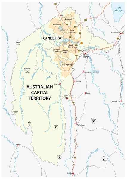 Mapa australijskiego terytorium Capital z Canberra stolicy — Wektor stockowy