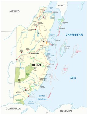 Orta Afrika devlet belize yol ve milli park haritası
