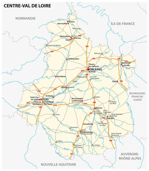 Mapa drogowa regionu centrum Val de Loire — Wektor stockowy