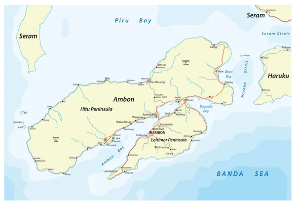 Mapa da ilha indonésia Ambon pertencente aos Maluks —  Vetores de Stock