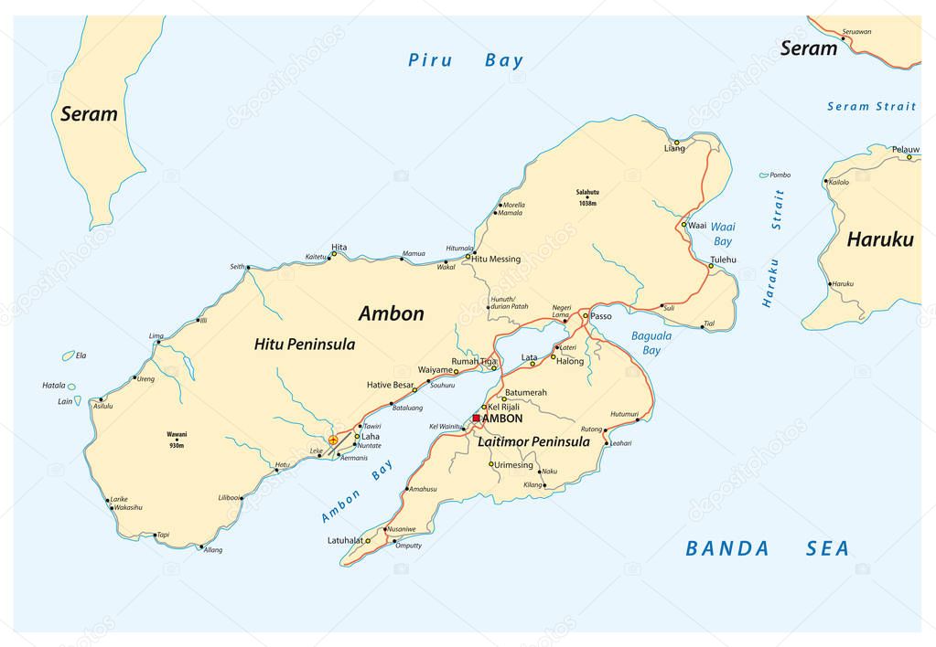 Map of the Indonesian island Ambon belonging to the Maluks