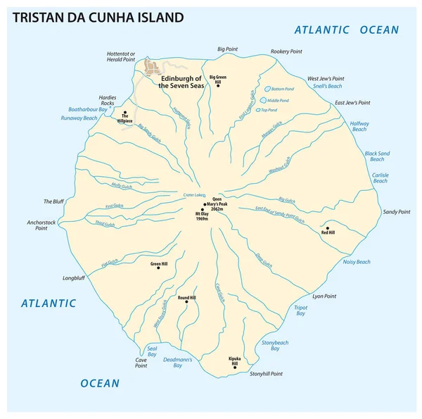 Mapa Tristan da Cunha Island en el Océano Atlántico Territorio Británico de Ultramar — Vector de stock