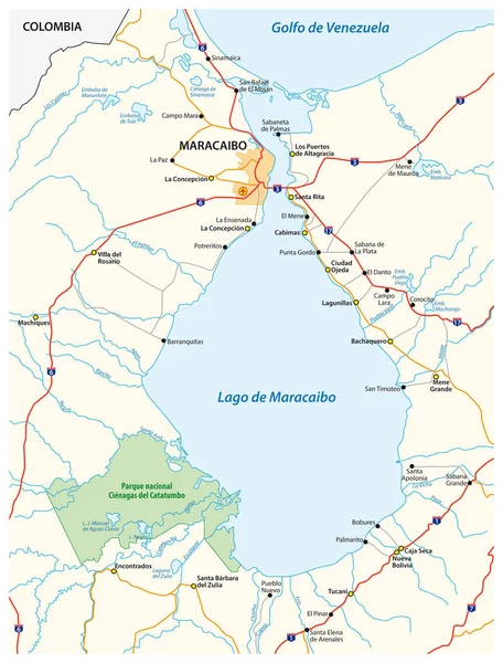 Mapa da Venezuela por mar Lago Maracaibo Venezuela — Vetor de Stock