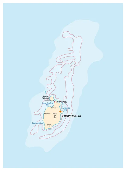 Kleine overzichtskaart van de Colombiaanse Caribische eilanden Providencia en Santa Catalina — Stockvector