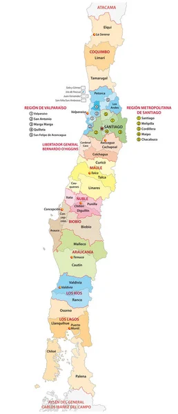 Διοικητικός και πολιτικός χάρτης των κεντρικών περιοχών της Χιλής — Διανυσματικό Αρχείο