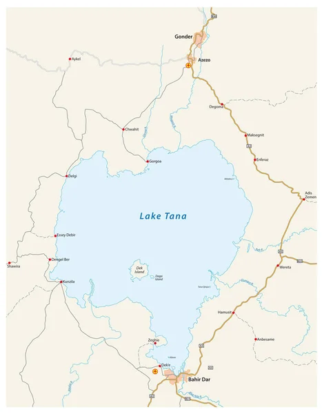 Mapa etiopského jezera Tana, Etiopie — Stockový vektor