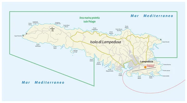 Hoja de ruta de la isla italiana del mar Mediterráneo Lampedusa Italia — Vector de stock