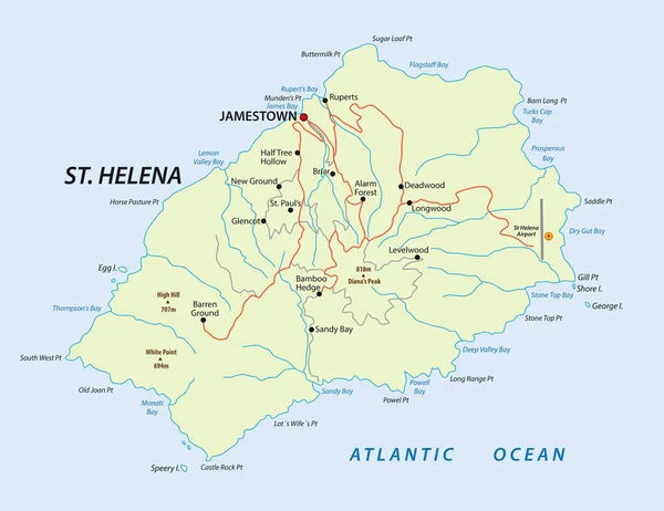 Mapa da ilha britânica de Santa Helena no Oceano Atlântico —  Vetores de Stock