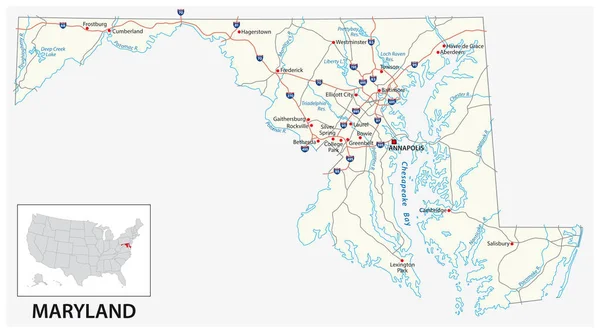 Maryland ABD Amerika devlet yol haritası — Stok Vektör