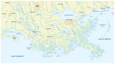 Louisiana ABD eyaletinde Mississippi Nehri Delta detaylı harita