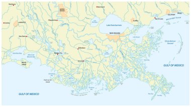 Detailed map of the Mississippi River Delta in the US state of Louisiana clipart