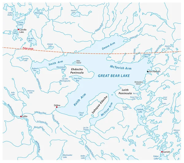 Mapa del Gran Lago del Oso Territorios del Noroeste canada — Archivo Imágenes Vectoriales