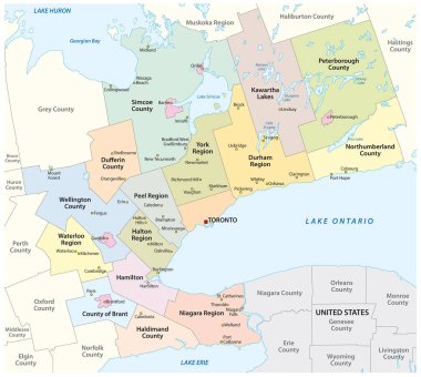 Ontario Gölü'nün batı ucundaki Altın At Nalı metropol alanı haritası, Ontario, Kanada
