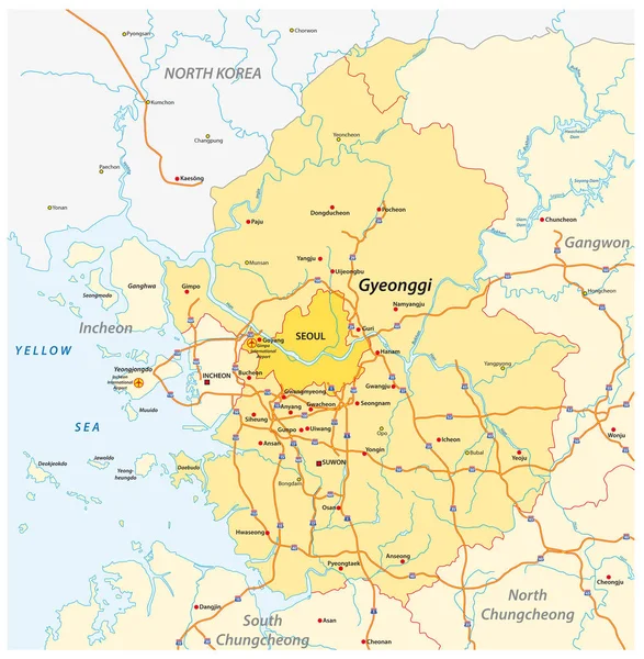 Güney Kore'nin Gyeonggi Eyaleti ve Seul'ün başkenti Ninotoyol Haritası — Stok Vektör