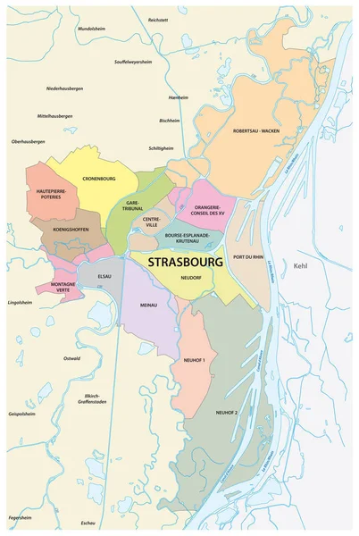 Administracyjną i polityczną mapę stolicy alzackiej Strasburga — Wektor stockowy