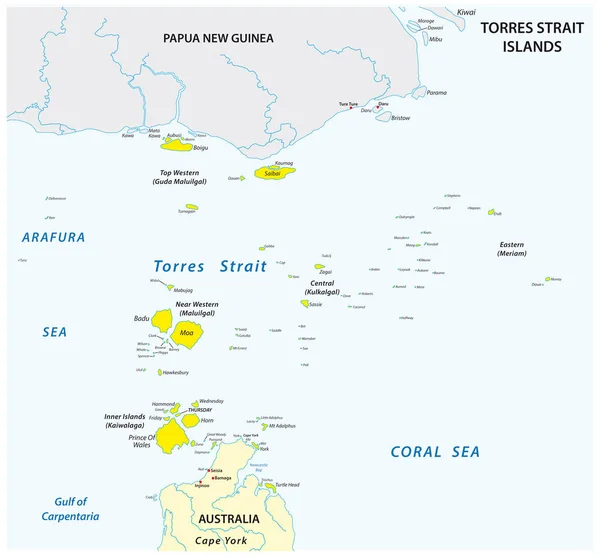 Karta över de australiska öarna i Torres sund — Stock vektor