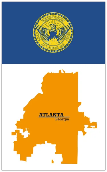 Silueta naranja mapa de Atlanta con la bandera — Vector de stock