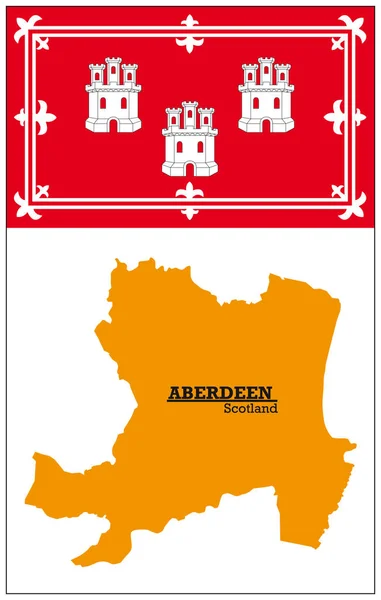 Orange Silhouette karta över Aberdeen med flagga — Stock vektor