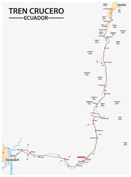 Plán cesty luxusního vlaku Tren Cruero v Ekvádoru — Stockový vektor