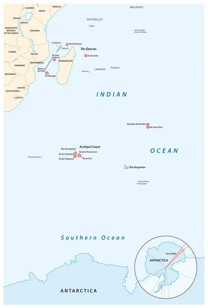 Karte der südlichen und antarktischen Gebiete Frankreichs — Stockvektor