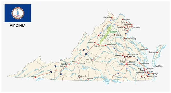 Virginia Mapa drogowa z flagą — Wektor stockowy