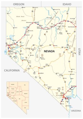 Nevada road and administrative map with interstate US highways and main roads clipart